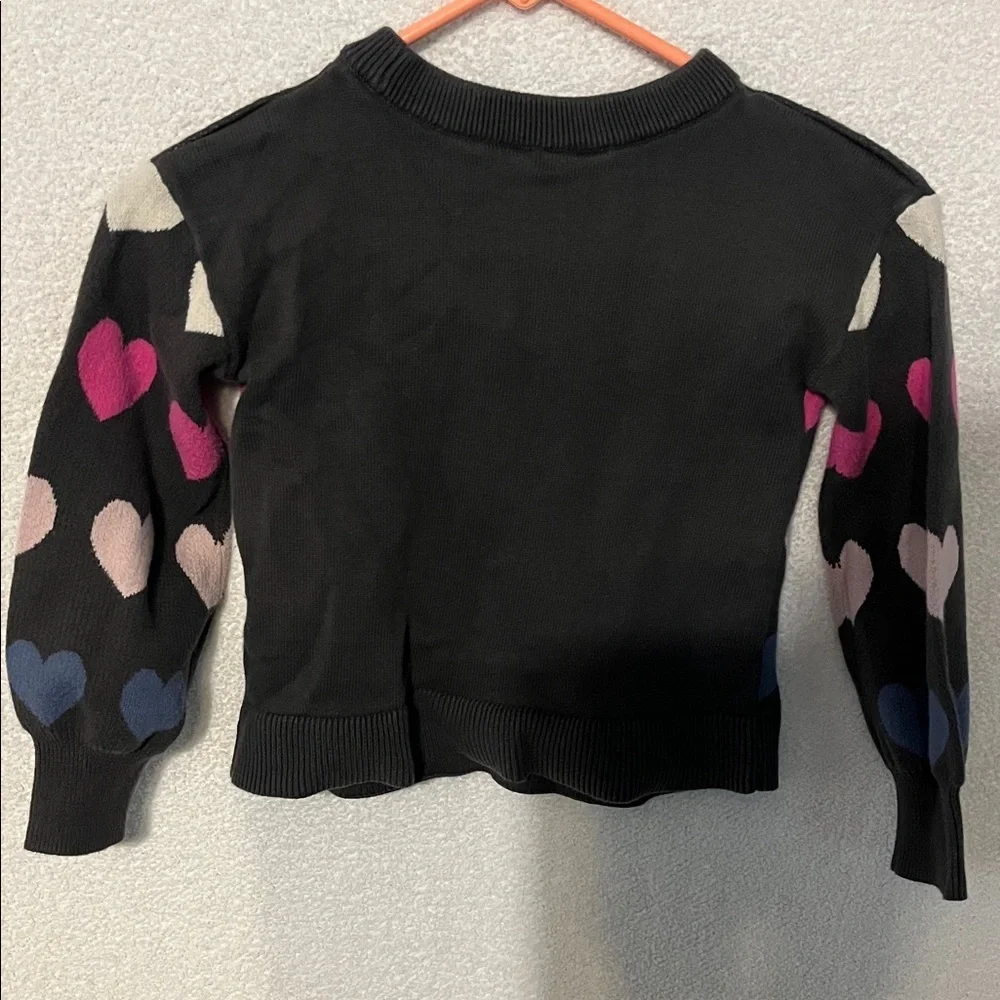 GAP Black Sweater with Pink, Cream, and Blue Hearts